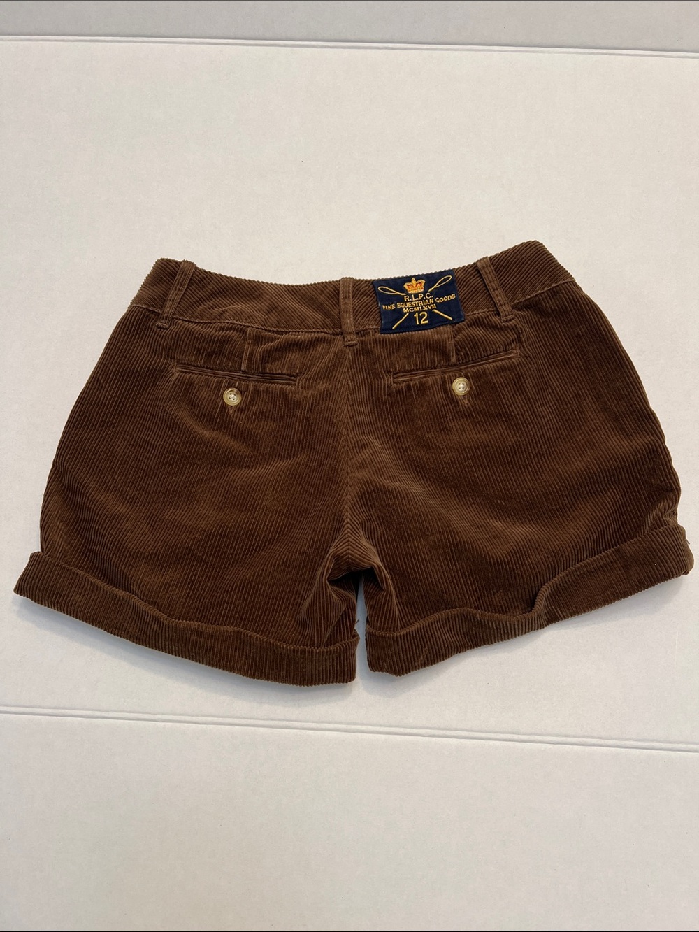 RALPH LAUREN RLPC FINE EQUESTRIAN GOODS BEOWN CORDUROY MINI SHORTS 0